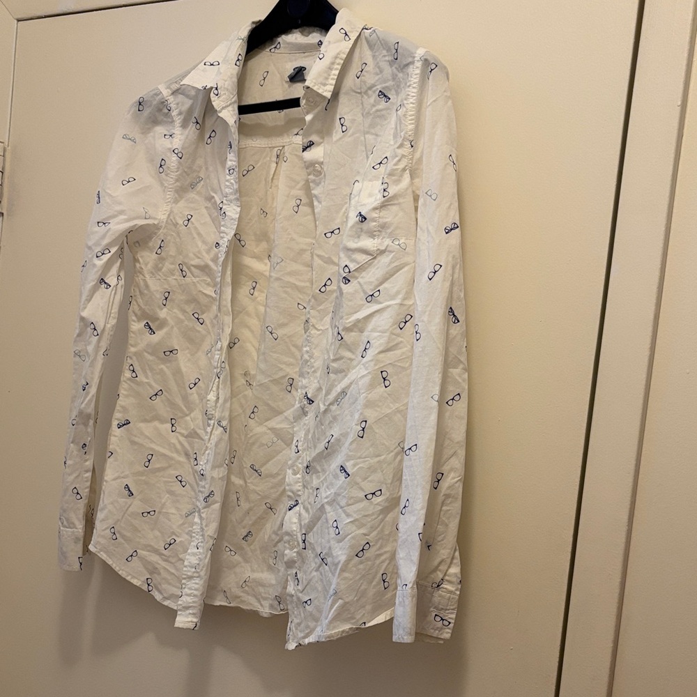 Old Navy White Button Down Shirt with Blue Print